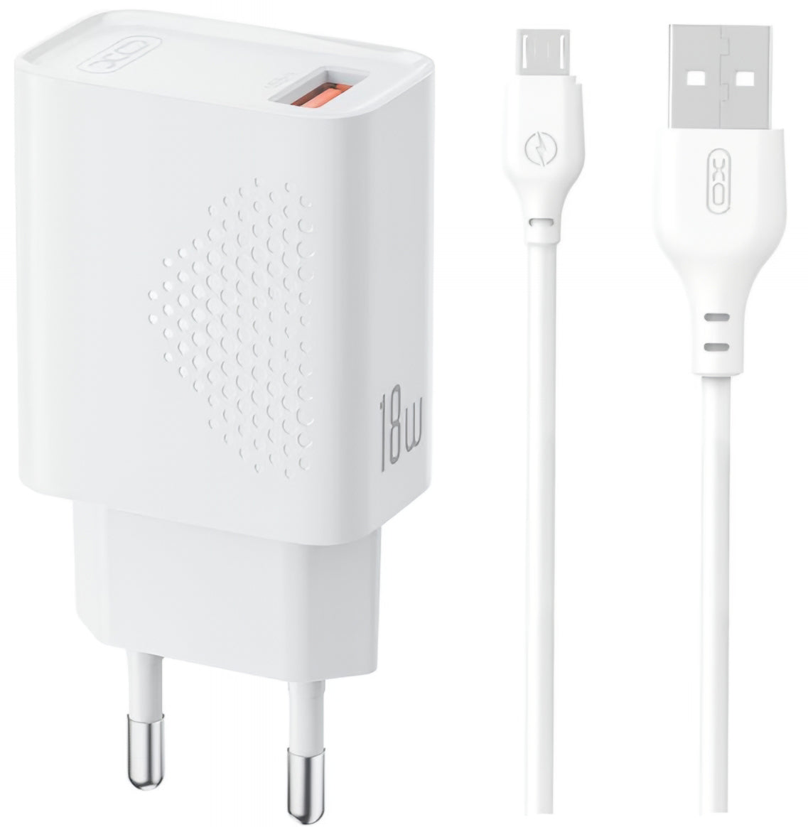 Netwerkoplader met microUSB-kabel XO Design L159, 18W, 3A, 1 x USB-A, Wit