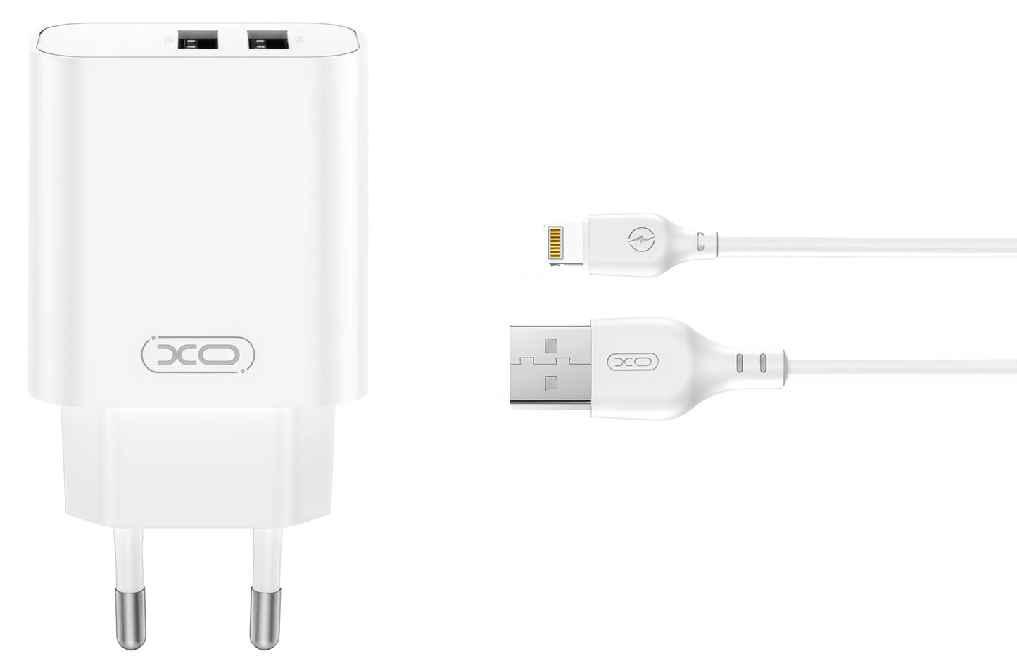 Chargeur réseau avec câble Lightning XO Design CE34, 12W, 2.4A, 2 x USB-A, Blanc