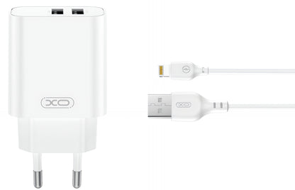 Chargeur réseau avec câble Lightning XO Design CE34, 12W, 2.4A, 2 x USB-A, Blanc