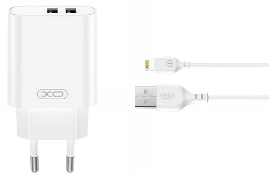 Chargeur réseau avec câble Lightning XO Design CE34, 12W, 2.4A, 2 x USB-A, Blanc