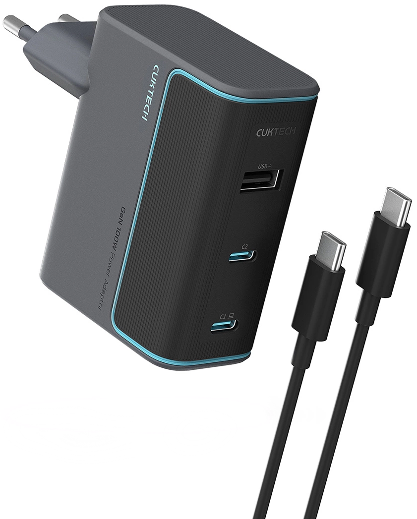 Netwerkoplader met USB-C Kabel Cuktech, 100W, 5A, 1 x USB-A - 2 x USB-C, Grijs CUKAD1003EUG