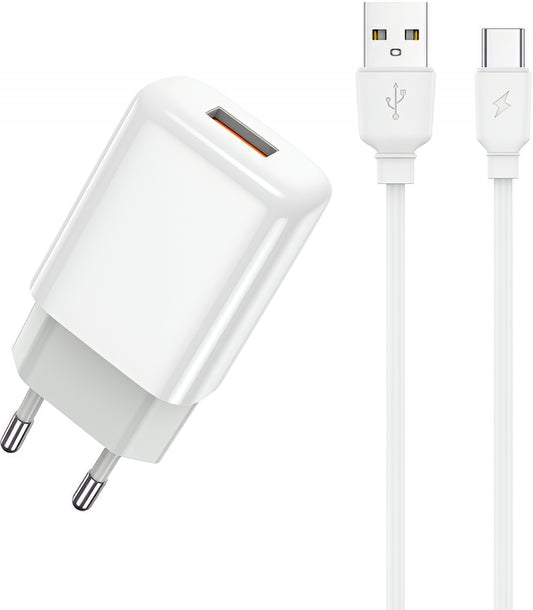 Netwerkoplader met USB-C Kabel Prestico F9S, 12W, 2.4A, 1 x USB-A, Wit