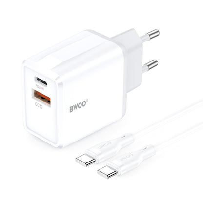 Netzladegerät mit USB-C Kabel BWOO CDA182, 38W, 3A, 1 x USB-A - 1 x USB-C, Weiß