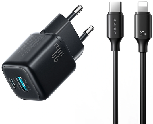 Netwerkoplader met Lightning-kabel Joyroom JR-TG7, 33W, 3A, 1 x USB-A - 1 x USB-C, Zwart