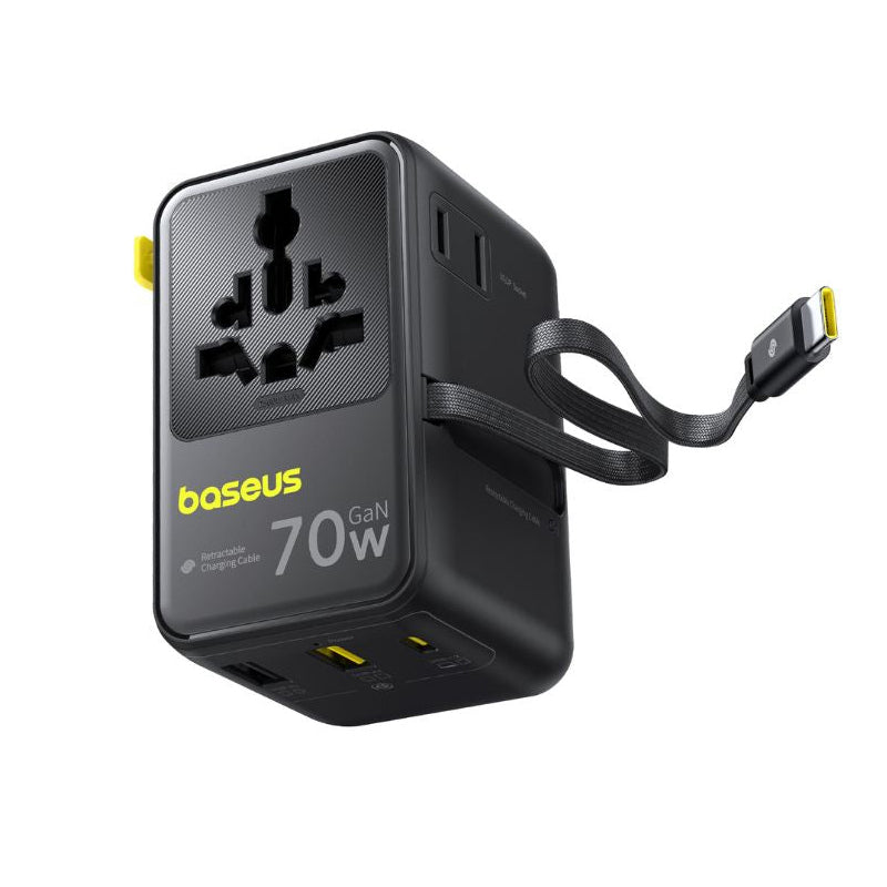 Netzteil mit USB-C-Kabel Baseus Travel EnerCore CG11, 70W, 2 x Steckdose - 1 x USB-C - 2 x USB-A, Schwarz E0307E00