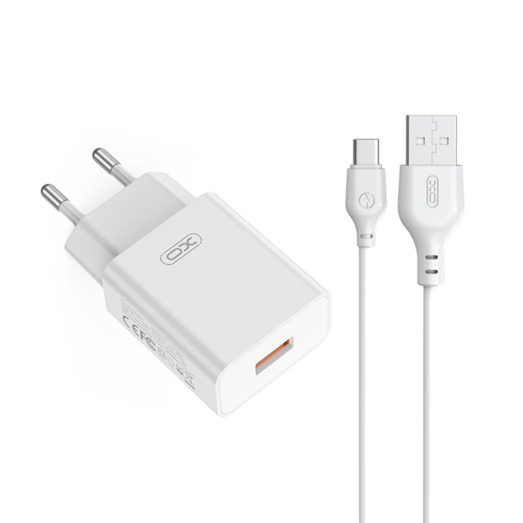 Netzteil mit USB-C-Kabel XO Design L127, 18W, 3A, 1 x USB-A, Weiß