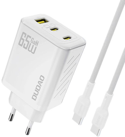 Netlader met USB-C-kabel Dudao A29C, 65W, 3,25A, 1 x USB-A - 2 x USB-C, Wit
