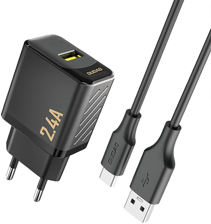 Netlader met USB-C-kabel Dudao A23TEU, 12W, 2.4A, 1 x USB-A, Zwart