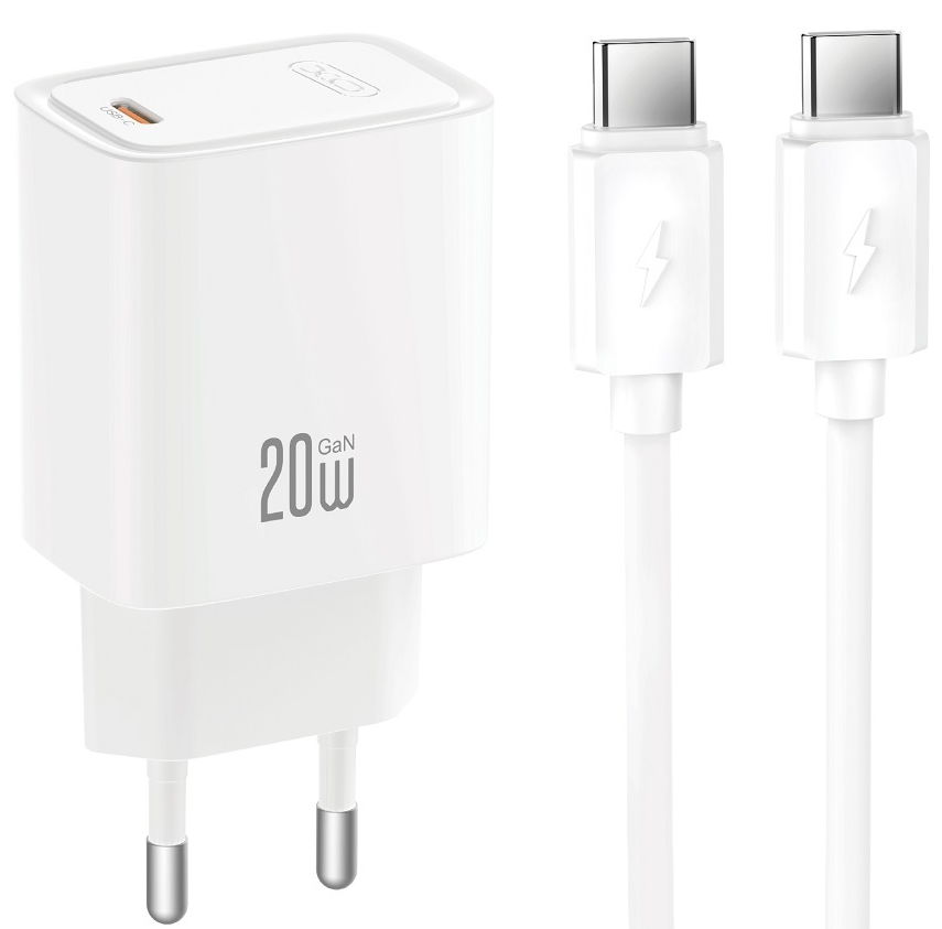 XO Design CE51-netlader met USB-C-kabel, 20 W, 3 A, 1 x USB-C, wit
