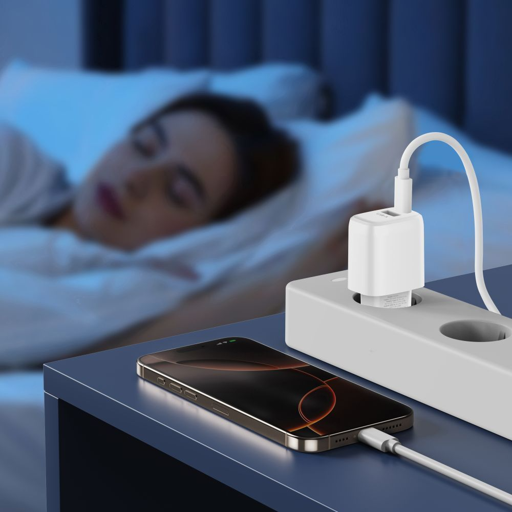 Netlader met Lightning-kabel Tech-Protect NCA20, 20W, 3A, 1 x USB-A - 1 x USB-C, Wit
