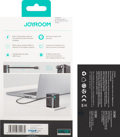 Joyroom JR-TCL02 USB-C kabelnetwerklader JR-TCL02, 65W, 3A, 1 x USB-A - 1 x USB-C, Zwart 