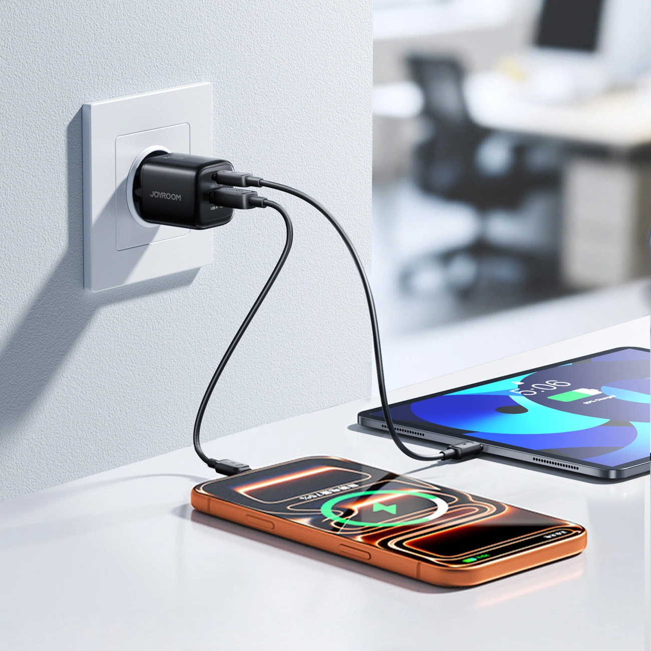 Chargeur réseau avec câble Lightning Joyroom JR-TG7, 33W, 3A, 1 x USB-A - 1 x USB-C, Noir