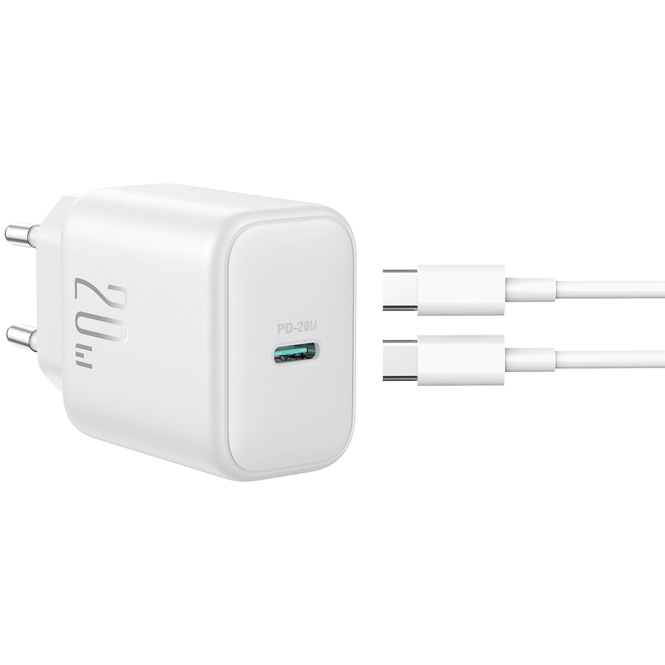 Chargeur réseau avec câble USB-C Joyroom JR-TCF20, 20W, 3A, 1 x USB-C, Blanc