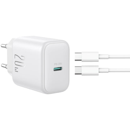 Chargeur réseau avec câble USB-C Joyroom JR-TCF20, 20W, 3A, 1 x USB-C, Blanc