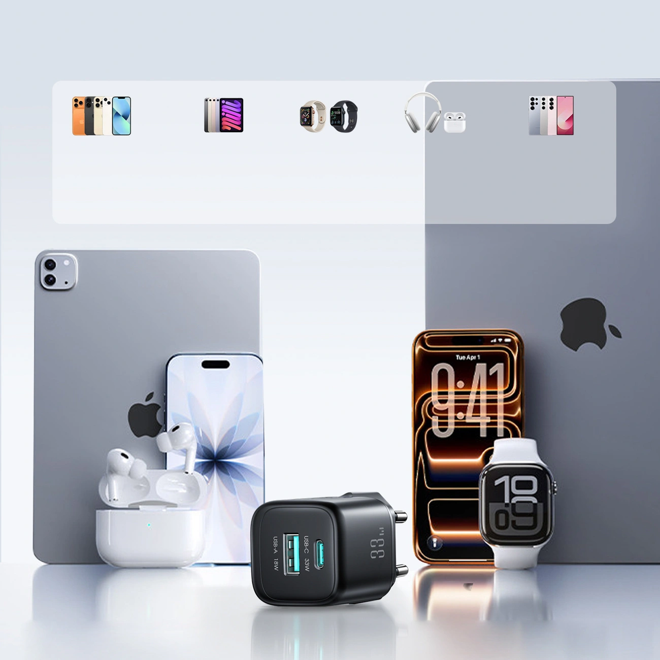 Chargeur réseau avec câble Lightning Joyroom JR-TG7, 33W, 3A, 1 x USB-A - 1 x USB-C, Noir