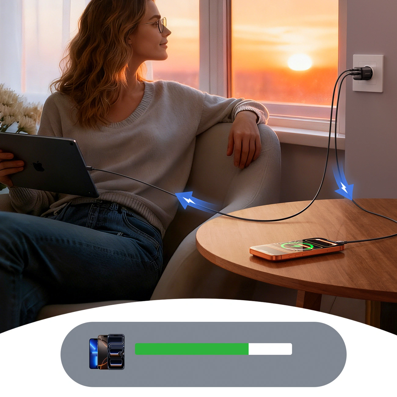 Netlader met USB-C-kabel Joyroom JR-TG7, 33W, 3A, 1 x USB-A - 1 x USB-C, Zwart