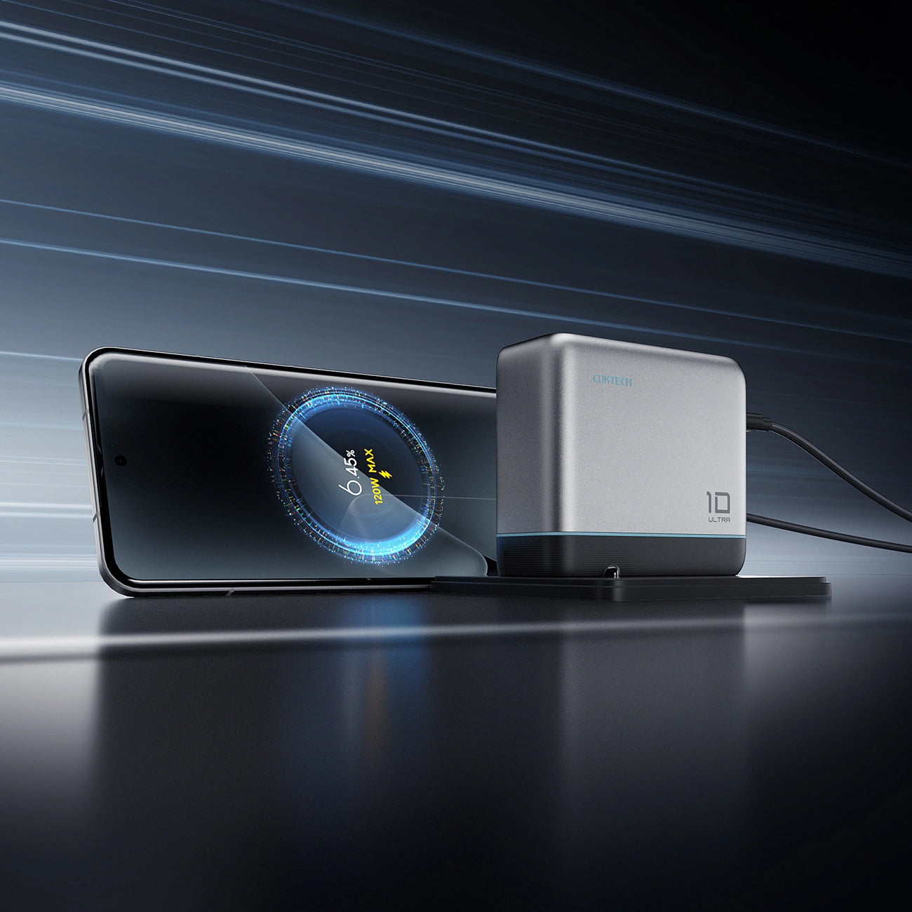 Netlader met USB-C-kabel Cuktech AD1204U Display, 120W, 6A, 1 x USB-A - 2 x USB-C, Zilver