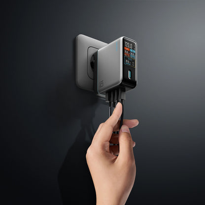 Netlader met USB-C-kabel Cuktech AD1204U Display, 120W, 6A, 1 x USB-A - 2 x USB-C, Zilver