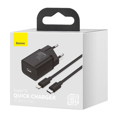 Baseus Chargeur réseau Super Si avec câble Lightning, 20W, 3A, 1 x USB-C, noir TZCCCSUP-B01