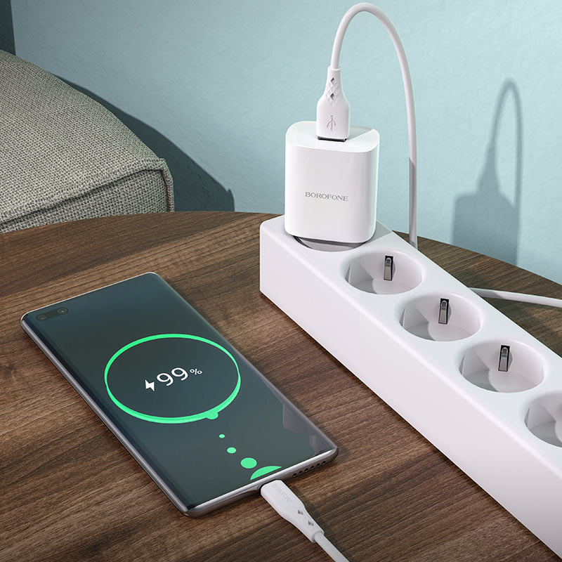 Chargeur réseau avec câble USB-C Borofone BN1, 10W, 2.1A, 1 x USB-A, blanc