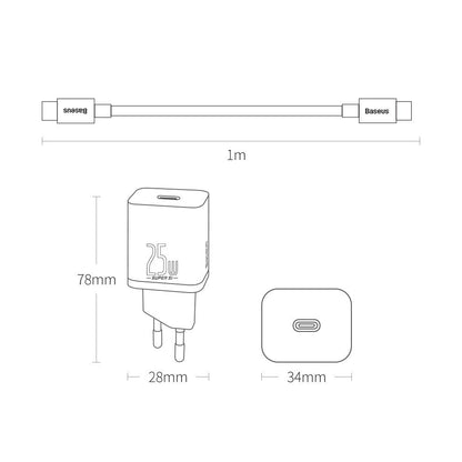 Baseus Super Si Chargeur réseau USB-C avec câble USB-C, 25W, 3A, 1 x USB-C, noir TZCCCSUP-L01 