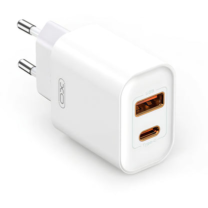 Netwerkoplader met Lightning-kabel XO Design CE12, 20 W, 3 A, 1 x USB-A - 1 x USB-C, Wit 