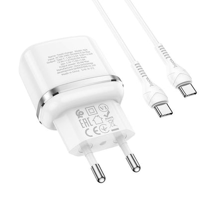 HOCO Victorious N24, 20W, 3A, 1 x USB-C, 1 x USB-C, Blanc 