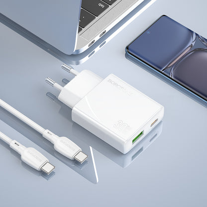 Chargeur réseau avec câble USB-C Borofone BN25 Wish, 30W, 3A, 1 x USB-A - 1 x USB-C, blanc 