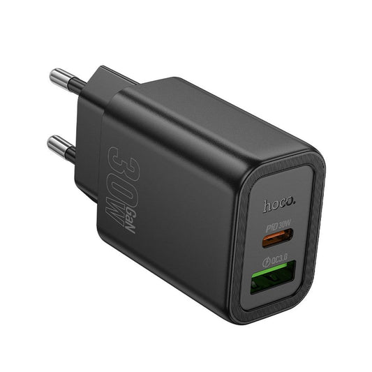 Chargeur Réseau HOCO N63, 30W, 3A, 1 x USB-A - 1 x USB-C, Noir