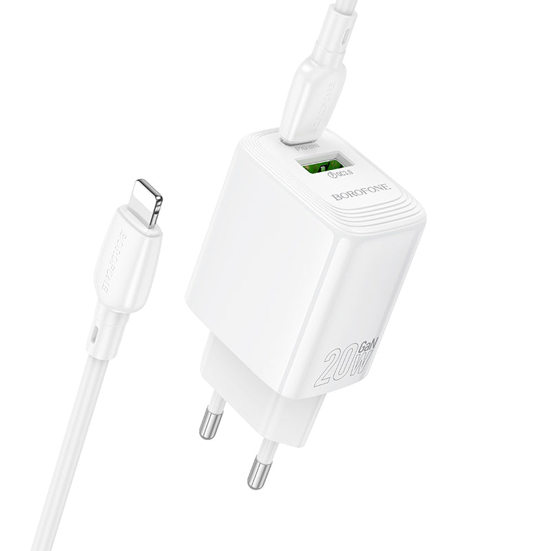 Netzladegerät mit Lightning-Kabel Borofone BN27 Fuente, 20W, 3A, 1 x USB-A - 1 x USB-C, Weiß