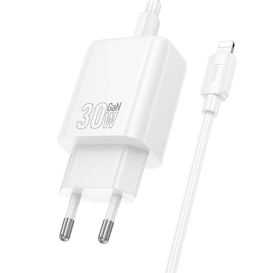 Chargeur réseau avec câble Lightning HOCO N62, 30W, 3A, 1 x USB-C, Blanc