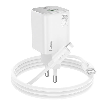 Chargeur réseau avec câble Lightning HOCO N41, 20W, 3A, 1 x USB-A - 1 x USB-C, Blanc