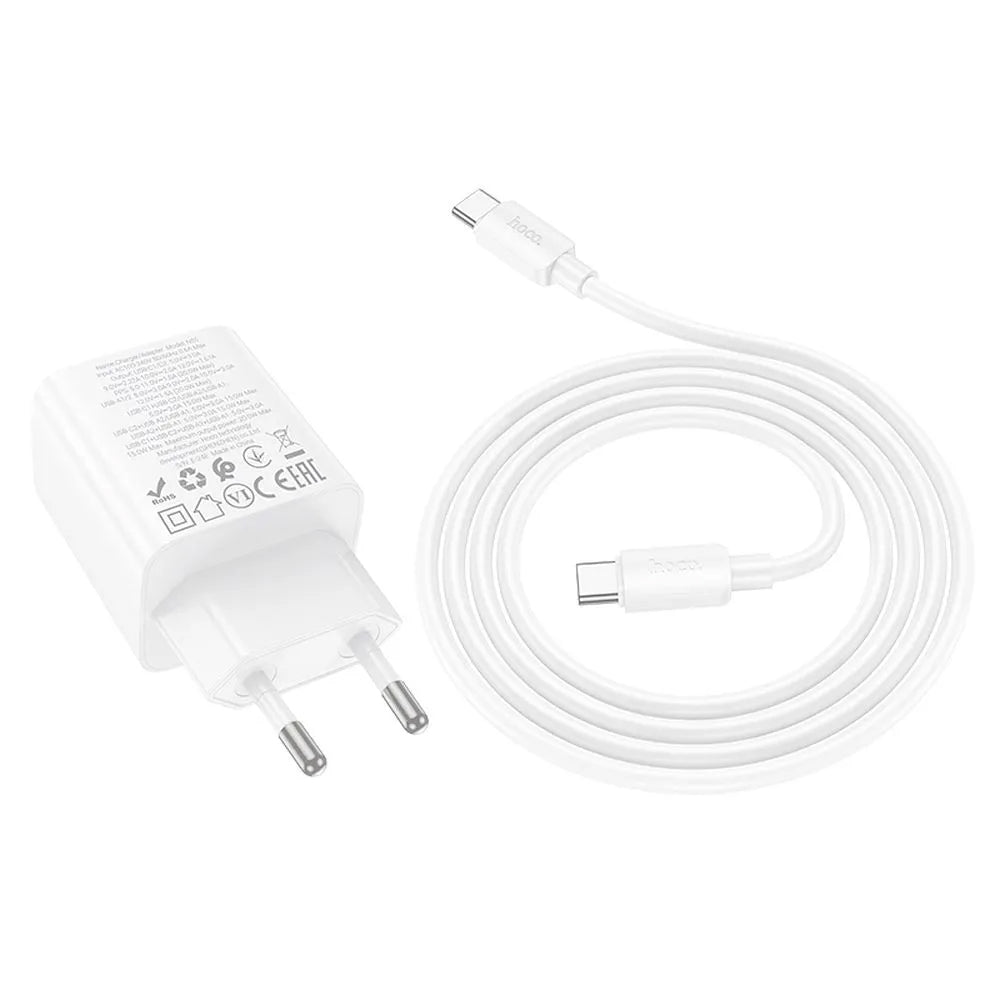 Netzladegerät mit USB-C Kabel HOCO N55, 20W, 3A, 2 x USB-A - 2 x USB-C, Weiß
