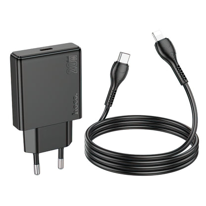 Netwerkoplader met Lightning Kabel HOCO N37, 30W, 3A, 1 x USB-C, Zwart