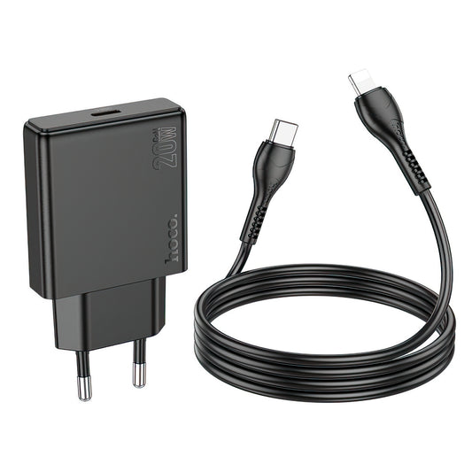 Netzladegerät mit Lightning-Kabel HOCO N37, 30W, 3A, 1 x USB-C, Schwarz