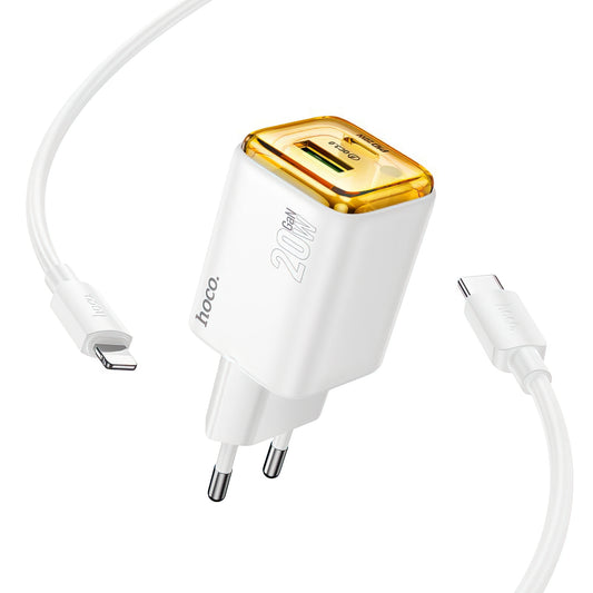 Netzladegerät mit Lightning-Kabel HOCO N52, 20W, 3A, 1 x USB-A - 1 x USB-C, Weiß