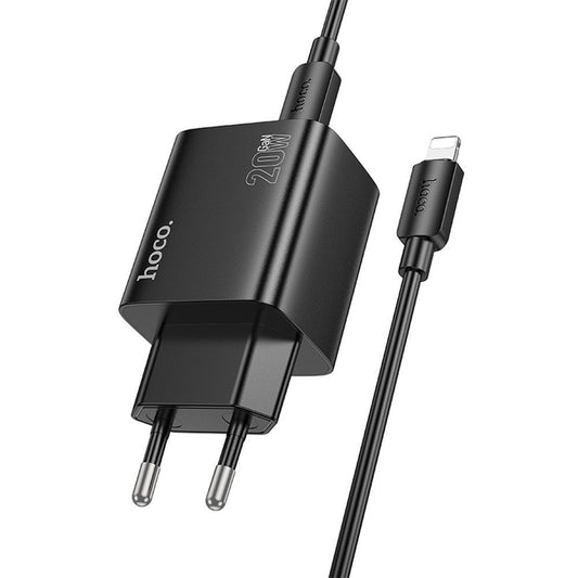 Chargeur réseau avec câble Lightning HOCO N55, 20W, 3A, 2 x USB-A - 2 x USB-C, Noir