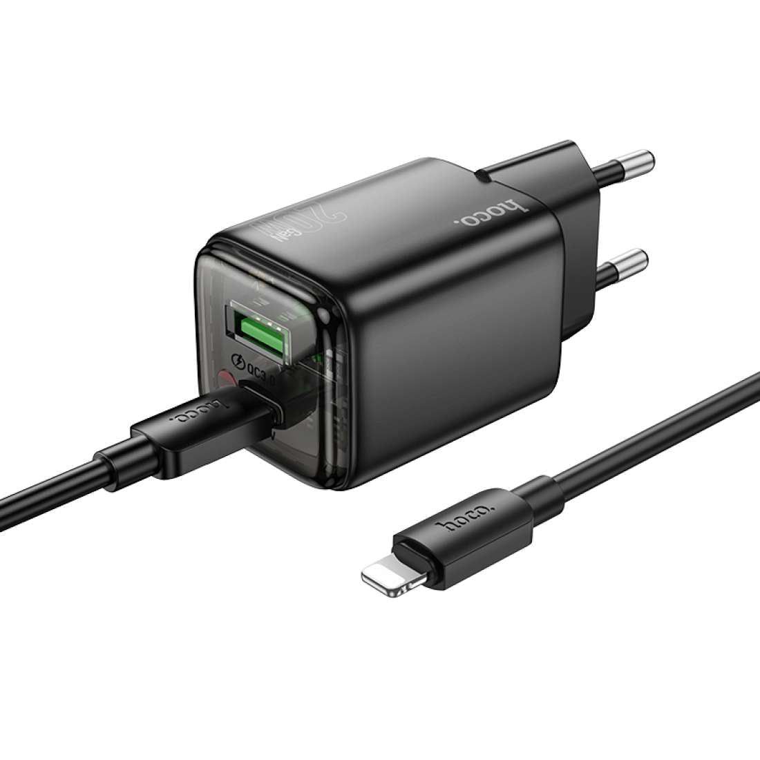 Netwerkoplader met Lightning-kabel HOCO N52, 20W, 3A, 1 x USB-A - 1 x USB-C, Zwart