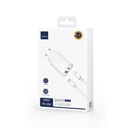 Netzladegerät mit Lightning-Kabel WiWu Wi-U002, 20W, 3A, 1 x USB-A - 1 x USB-C, Schwarz