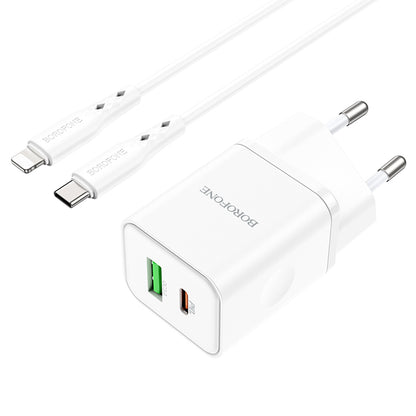 Chargeur réseau avec câble Lightning Borofone BN7, 20W, 3A, 1 x USB-A - 1 x USB-C, Blanc