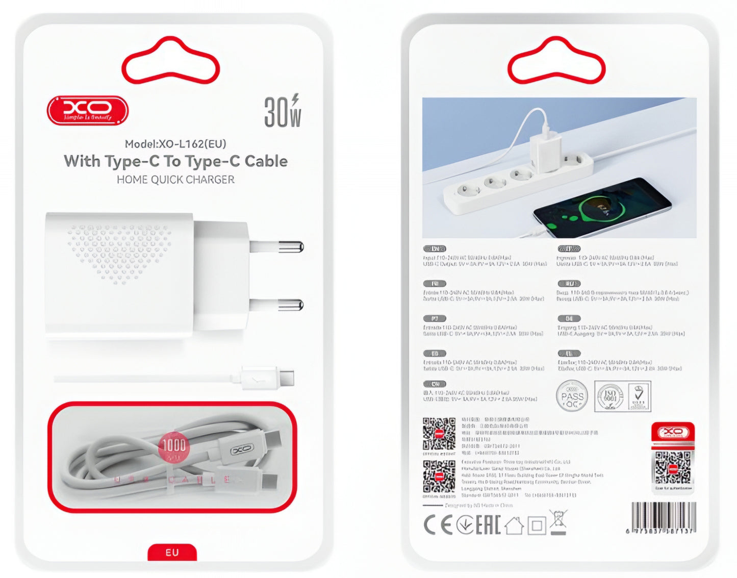 Netwerkoplader met USB-C Kabel XO Design L162, 30W, 3A, 1 x USB-C, Wit