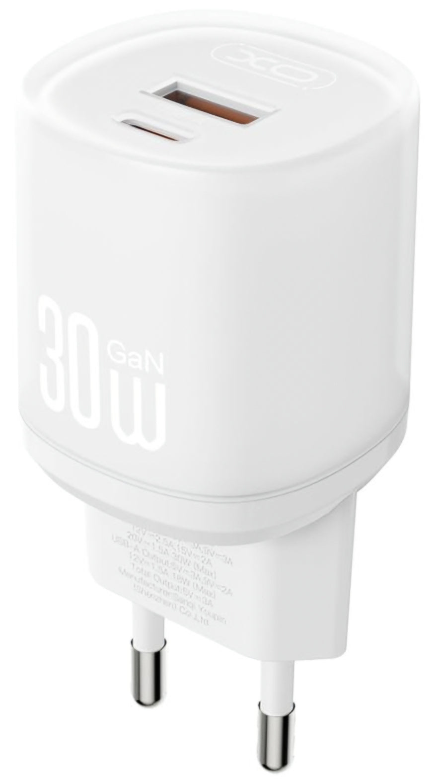Chargeur réseau avec câble USB-C XO Design L151, 30W, 3A, 1 x USB-A - 1 x USB-C, Blanc