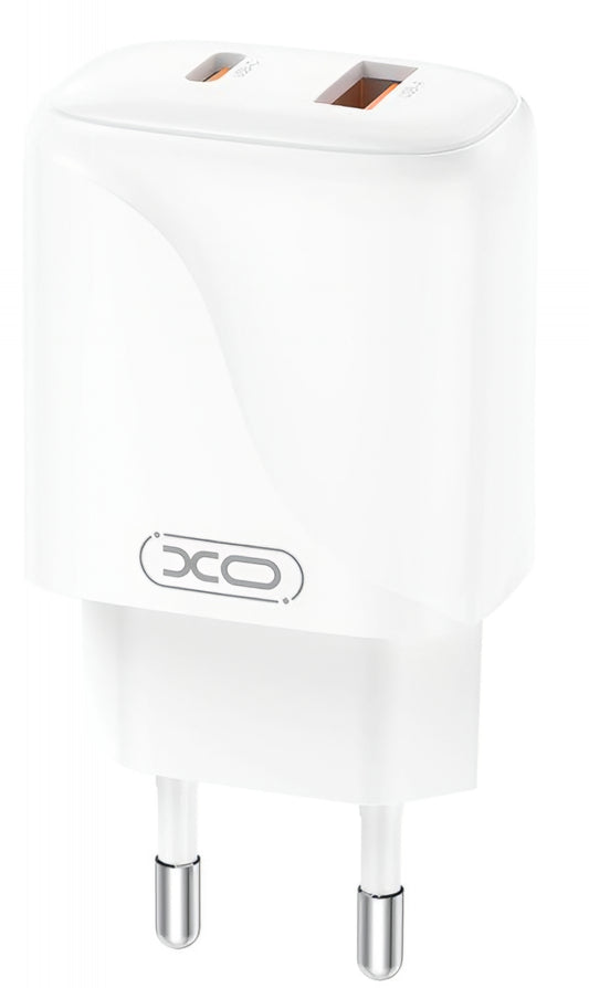 Chargeur réseau avec câble USB-C XO Design L158, 20W, 3A, 1 x USB-A - 1 x USB-C, Blanc
