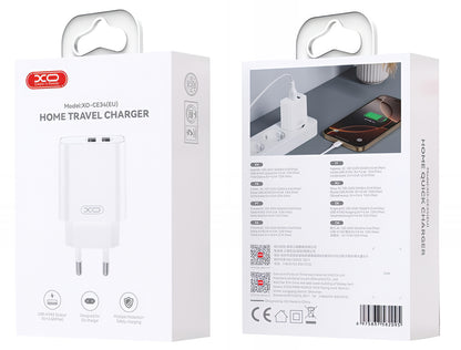 Chargeur réseau avec câble Lightning XO Design CE34, 12W, 2.4A, 2 x USB-A, Blanc