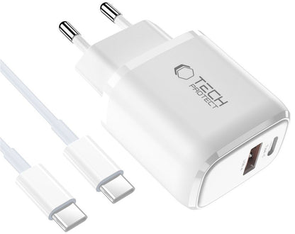 Chargeur réseau avec câble USB-C Tech-Protect NCA45W, 45W, 3A, 1 x USB-A - 1 x USB-C, Blanc
