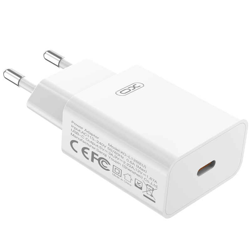 Netlader met Lightning-kabel XO Design L126, 20W, 3A, 1 x USB-C, Wit