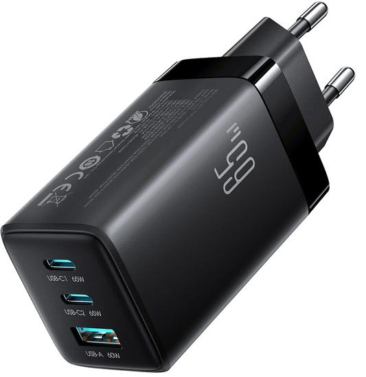 Chargeur secteur avec câble USB-C Joyroom JR-TG10, 65W, 3,25A, 1 x USB-A - 2 x USB-C, Noir