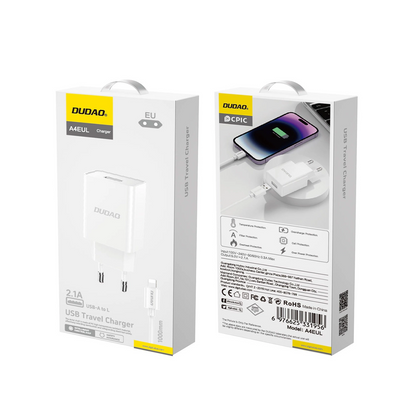 Netwerkoplader met Lightning-kabel Dudao A4EU, 10W, 2.1A, 1 x USB-A, Wit
