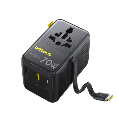 Netzteil mit USB-C-Kabel Baseus Travel EnerCore CG11, 70W, 2 x Steckdose - 1 x USB-C - 2 x USB-A, Schwarz E0307E00