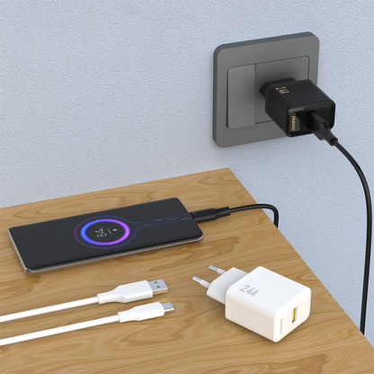 Netlader met USB-C-kabel Dudao A23TEU, 12W, 2.4A, 1 x USB-A, Zwart